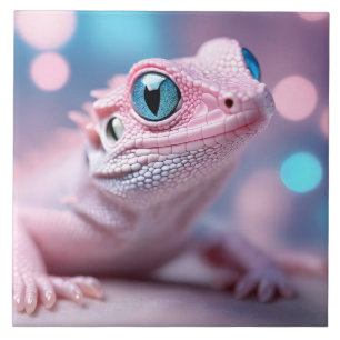 Cute Little Pink Lizard with Big Blue Eyes Ceramic Tile