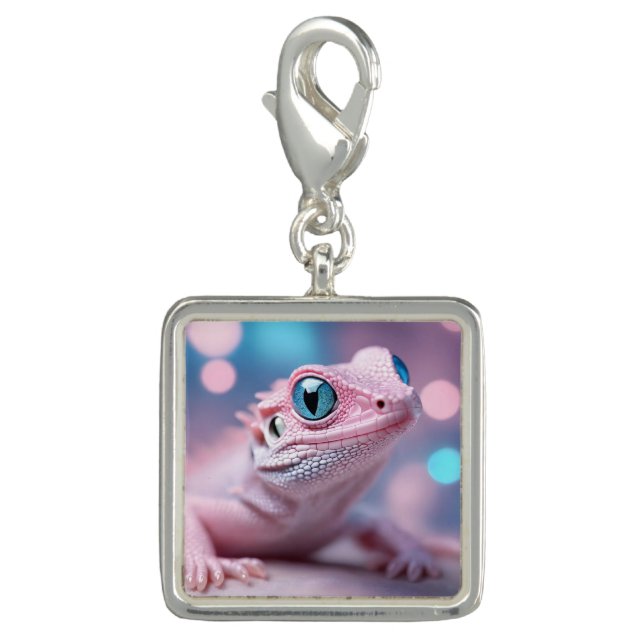 Cute Little Pink Lizard with Big Blue Eyes Charm (Front)