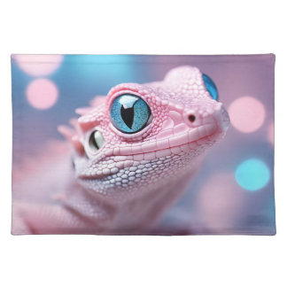 Cute Little Pink Lizard with Big Blue Eyes Cloth Placemat
