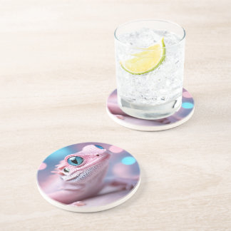 Cute Little Pink Lizard with Big Blue Eyes Coaster