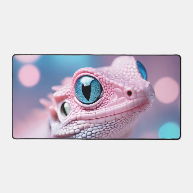 Cute Little Pink Lizard with Big Blue Eyes Desk Mat (Front)