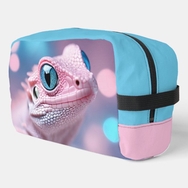 Cute Little Pink Lizard with Big Blue Eyes Dopp Kit (Left Corner)