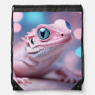 Cute Little Pink Lizard with Big Blue Eyes Drawstring Bag