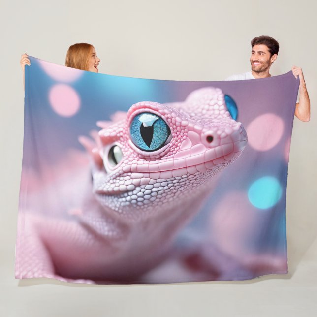 Cute Little Pink Lizard with Big Blue Eyes Fleece Blanket (In Situ)