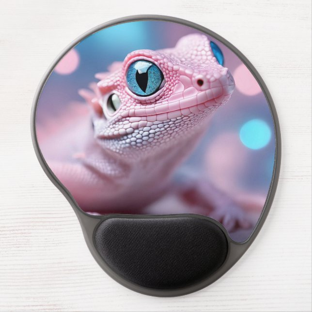 Cute Little Pink Lizard with Big Blue Eyes Gel Mouse Pad (Front)