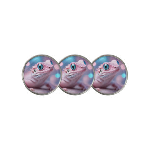 Cute Little Pink Lizard with Big Blue Eyes Golf Ball Marker