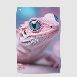 Cute Little Pink Lizard with Big Blue Eyes Golf Towel