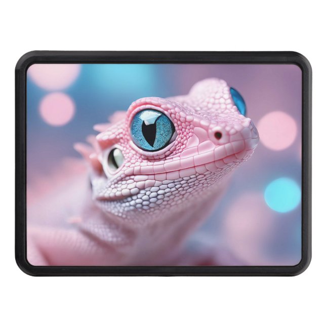 Cute Little Pink Lizard with Big Blue Eyes Hitch Cover (Front)