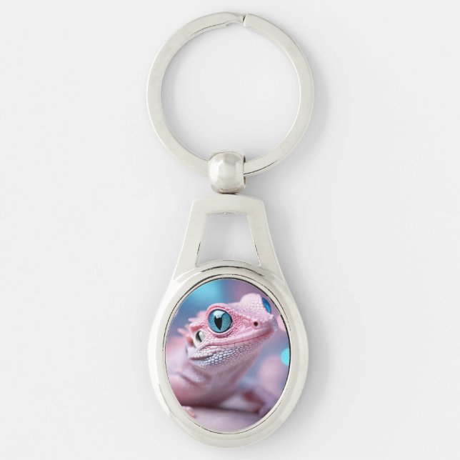 Cute Little Pink Lizard with Big Blue Eyes Keychain (Front)