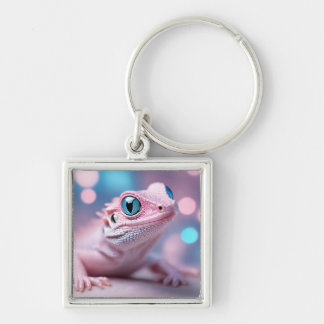 Cute Little Pink Lizard with Big Blue Eyes Keychain