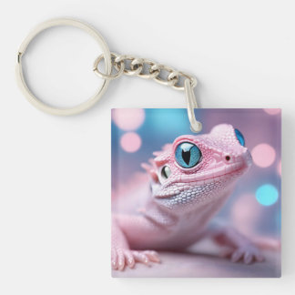 Cute Little Pink Lizard with Big Blue Eyes Keychain