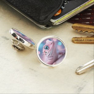 Cute Little Pink Lizard with Big Blue Eyes Lapel Pin