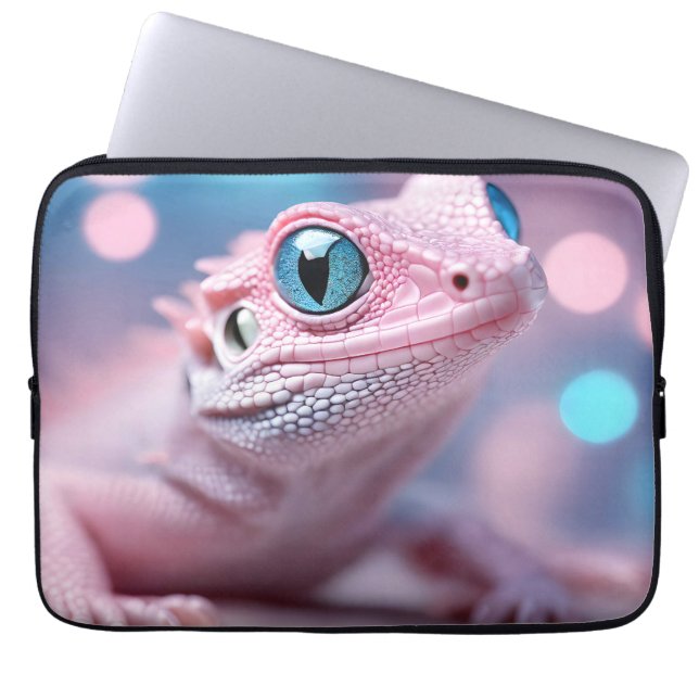 Cute Little Pink Lizard with Big Blue Eyes Laptop Sleeve (Front)