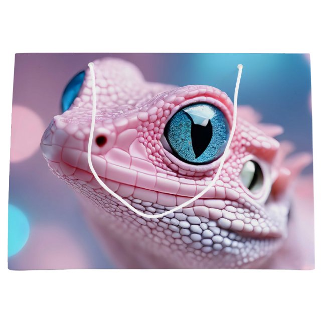 Cute Little Pink Lizard with Big Blue Eyes Large Gift Bag (Front)