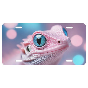 Cute Little Pink Lizard with Big Blue Eyes License Plate
