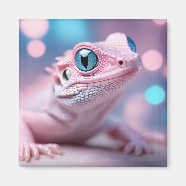 Cute Little Pink Lizard with Big Blue Eyes Magnet (Front)