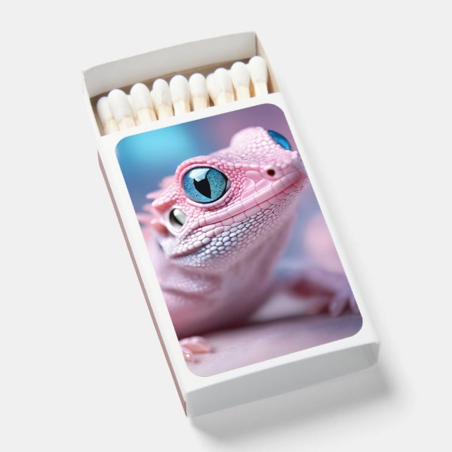 Cute Little Pink Lizard with Big Blue Eyes Matchboxes (Front Open)