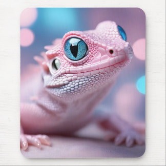 Cute Little Pink Lizard with Big Blue Eyes Mouse Pad
