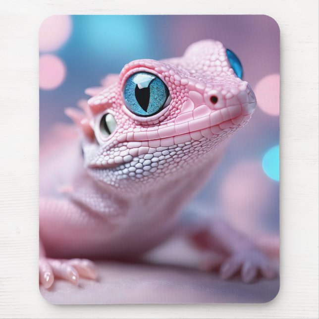 Cute Little Pink Lizard with Big Blue Eyes Mouse Pad (Front)