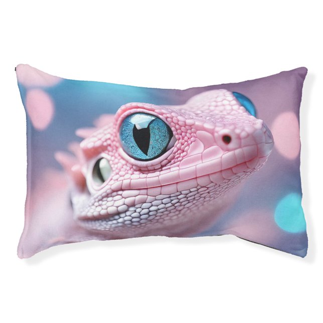 Cute Little Pink Lizard with Big Blue Eyes Pet Bed (Front)