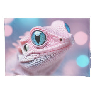 Cute Little Pink Lizard with Big Blue Eyes Pillow Case