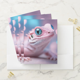 Cute Little Pink Lizard with Big Blue Eyes Pocket Folder