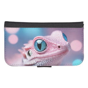 Cute Little Pink Lizard with Big Blue Eyes Galaxy S4 Wallet Case