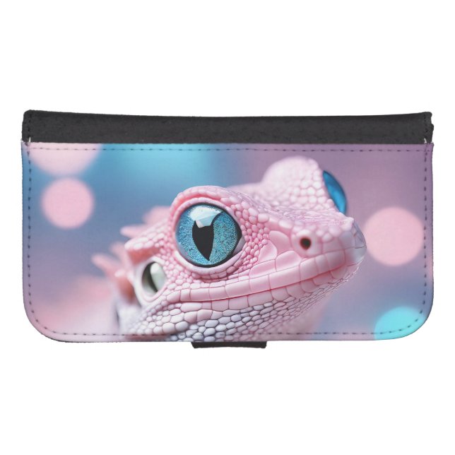 Cute Little Pink Lizard with Big Blue Eyes Samsung Galaxy Wallet Case (Front (Horizontal))