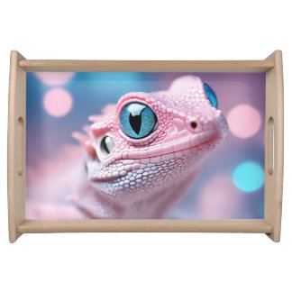 Cute Little Pink Lizard with Big Blue Eyes Serving Tray