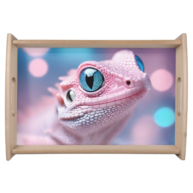 Cute Little Pink Lizard with Big Blue Eyes Serving Tray (Front)