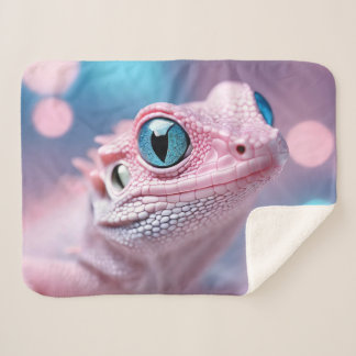 Cute Little Pink Lizard with Big Blue Eyes Sherpa Blanket