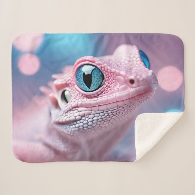 Cute Little Pink Lizard with Big Blue Eyes Sherpa Blanket (Front (Horizontal))