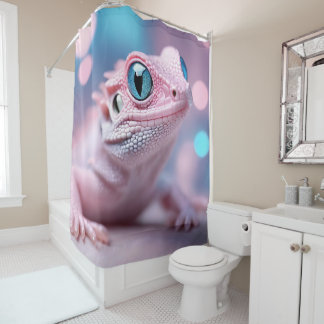 Cute Little Pink Lizard with Big Blue Eyes Shower Curtain