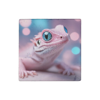 Cute Little Pink Lizard with Big Blue Eyes Stone Magnet
