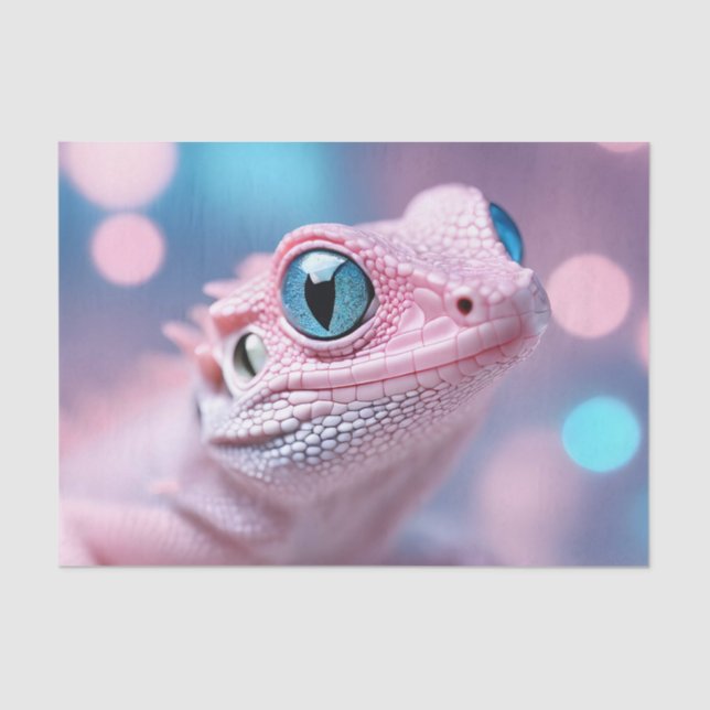 Cute Little Pink Lizard with Big Blue Eyes Tissue Paper (Front)