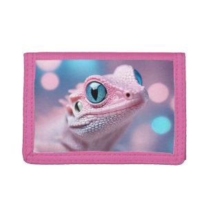 Cute Little Pink Lizard with Big Blue Eyes Trifold Wallet