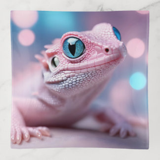 Cute Little Pink Lizard with Big Blue Eyes Trinket Tray