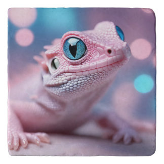 Cute Little Pink Lizard with Big Blue Eyes Trivet