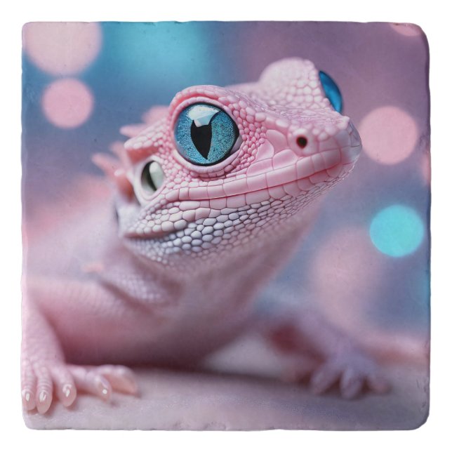 Cute Little Pink Lizard with Big Blue Eyes Trivet (Front)