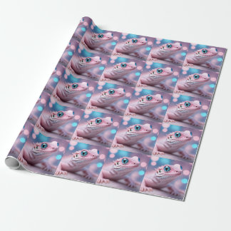 Cute Little Pink Lizard with Big Blue Eyes Wrapping Paper