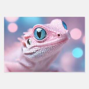 Cute Little Pink Lizard with Big Blue Eyes Wrapping Paper Sheets