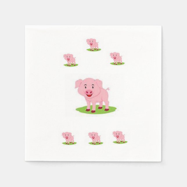 Cute Little Pink Pig Paper Napkin (Front)