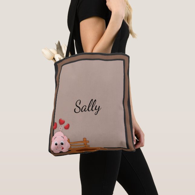Cute Little Pink Piggy Personalized Tote Bag (Close Up)