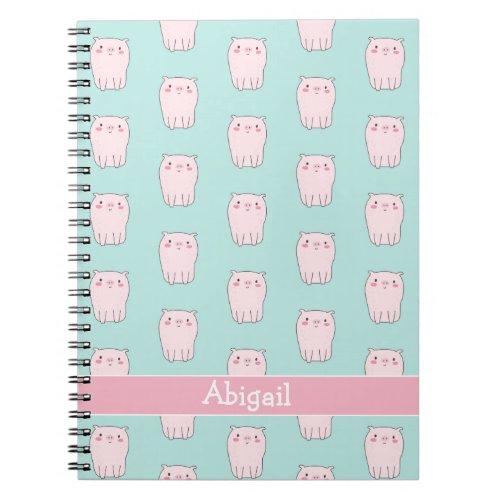 Cute Little Pink Pigs _ Aqua Green Kids Notebook