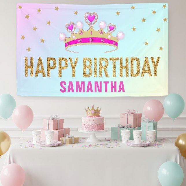 Cute Little Pink Princess Crown Birthday Party Banner (Creator Uploaded)