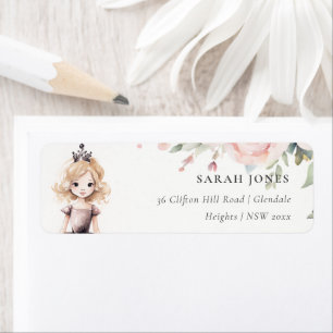 Cute Little Pink Princess Rose Floral Address Label
