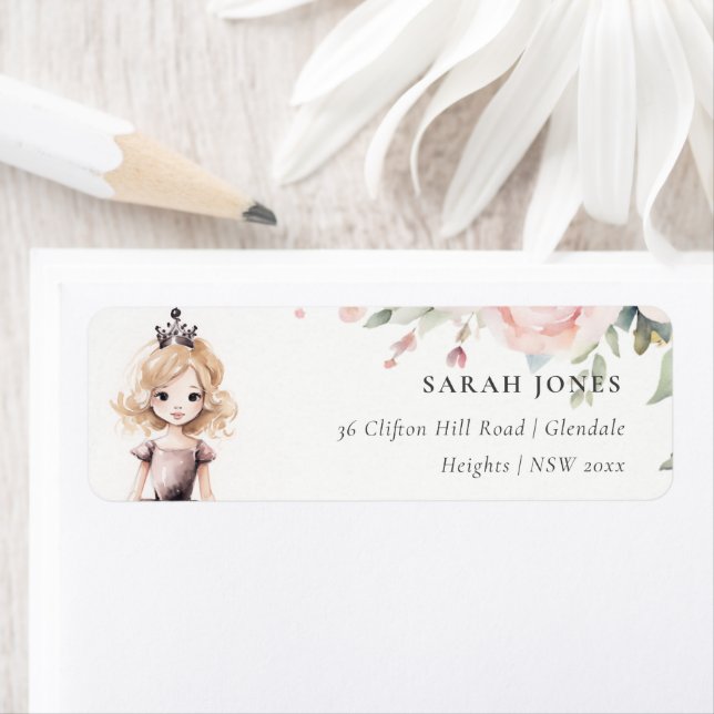 Cute Little Pink Princess Rose Floral Address Label (Insitu)