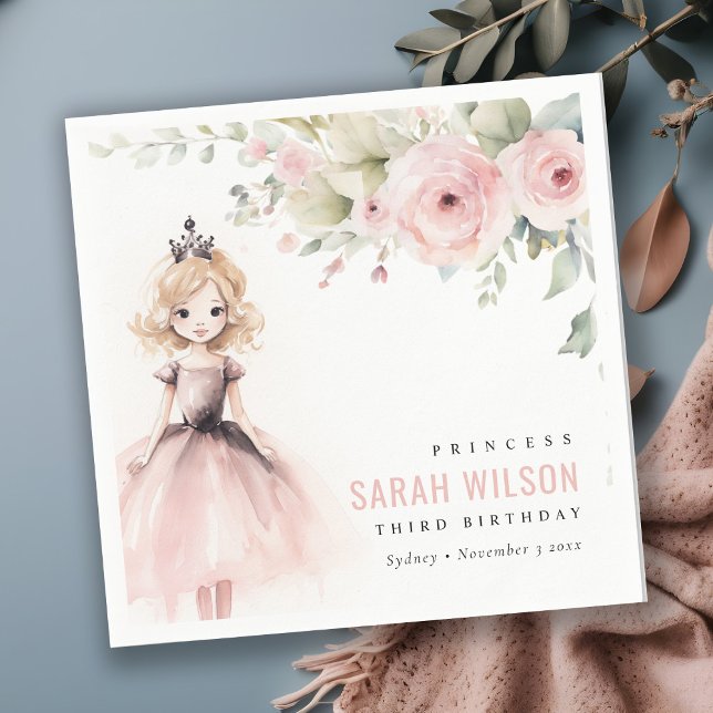 Cute Little Pink Princess Rose Floral Birthday Napkins (Creator Uploaded)