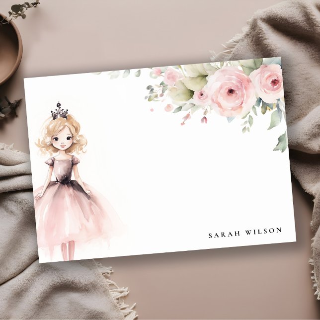 Cute Little Pink Princess Rose Floral Birthday Note Card (Creator Uploaded)
