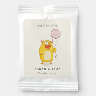 Cute Little Pink Yellow Happy Monster Baby Shower Hot Chocolate Drink Mix